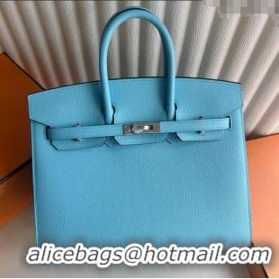 Grade Design Hermes Birkin Sellier 30cm Bag in Original Epsom Leather 7N H30 Candy Blue/Silver 2025 (Full Handmade)