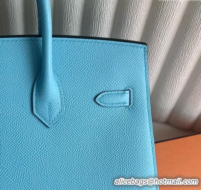 Grade Design Hermes Birkin Sellier 30cm Bag in Original Epsom Leather 7N H30 Candy Blue/Silver 2025 (Full Handmade)
