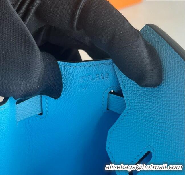 Grade Design Hermes Birkin Sellier 30cm Bag in Original Epsom Leather 7N H30 Candy Blue/Silver 2025 (Full Handmade)