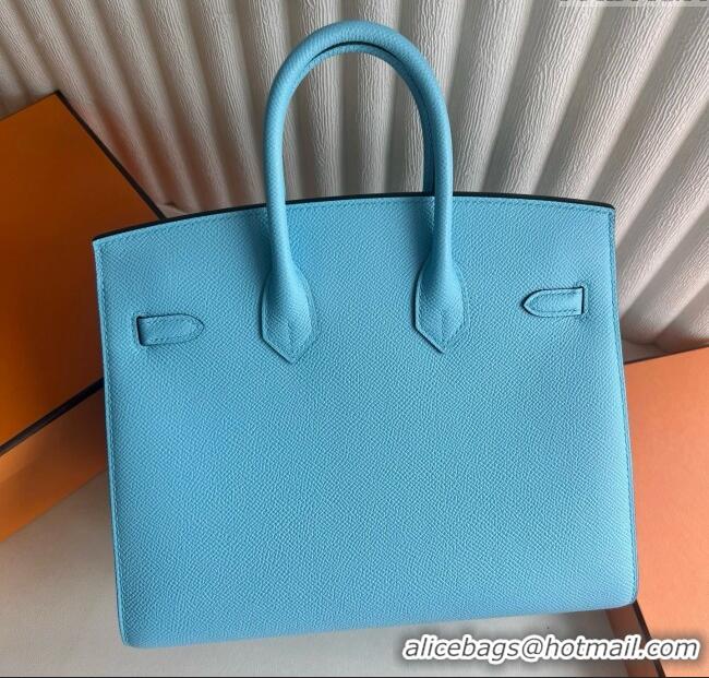 Grade Design Hermes Birkin Sellier 30cm Bag in Original Epsom Leather 7N H30 Candy Blue/Silver 2025 (Full Handmade)