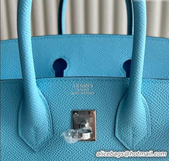 Grade Design Hermes Birkin Sellier 30cm Bag in Original Epsom Leather 7N H30 Candy Blue/Silver 2025 (Full Handmade)
