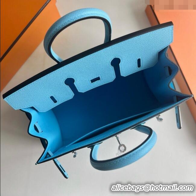 Grade Design Hermes Birkin Sellier 30cm Bag in Original Epsom Leather 7N H30 Candy Blue/Silver 2025 (Full Handmade)