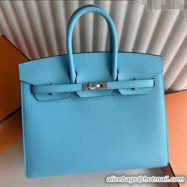 Grade Design Hermes Birkin Sellier 30cm Bag in Original Epsom Leather 7N H30 Candy Blue/Silver 2025 (Full Handmade)