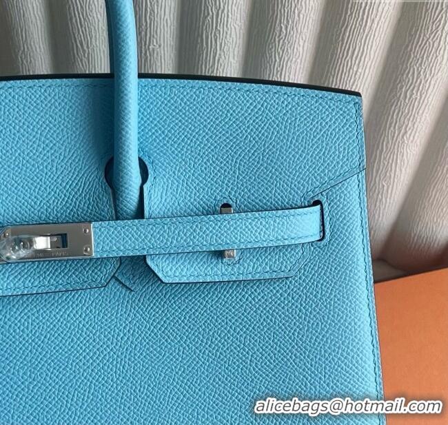 Grade Design Hermes Birkin Sellier 30cm Bag in Original Epsom Leather 7N H30 Candy Blue/Silver 2025 (Full Handmade)