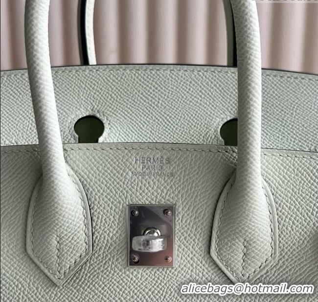 Super Quality Hermes Birkin Sellier 25cm Bag in Original Epsom Leather 0S H25 Bubble Green/Silver 2025 (Full Handmade)