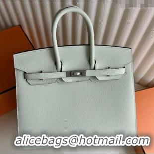 Top Grade Hermes Birkin Sellier 30cm Bag in Original Epsom Leather 0S H30 Bubble Green/Silver 2025 (Full Handmade)