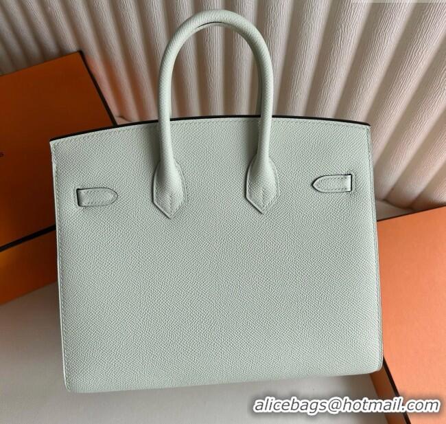 Top Grade Hermes Birkin Sellier 30cm Bag in Original Epsom Leather 0S H30 Bubble Green/Silver 2025 (Full Handmade)
