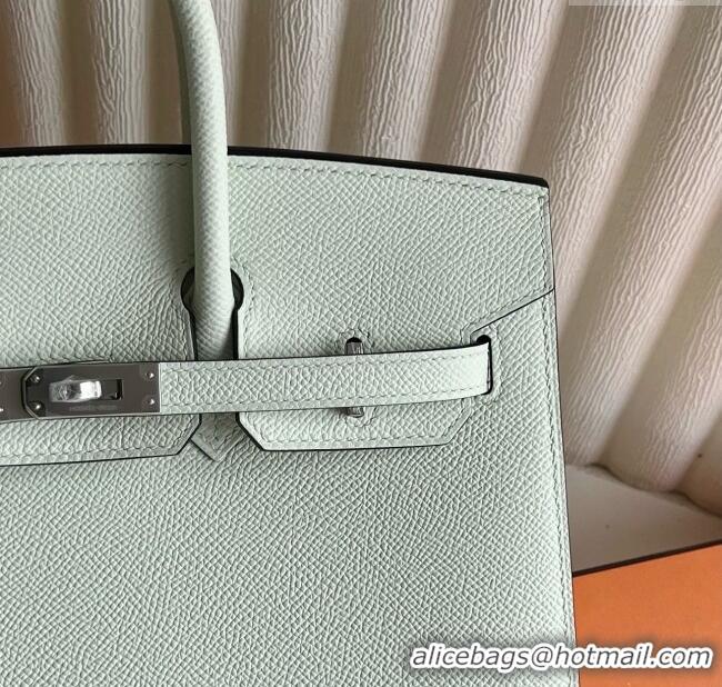 Top Grade Hermes Birkin Sellier 30cm Bag in Original Epsom Leather 0S H30 Bubble Green/Silver 2025 (Full Handmade)