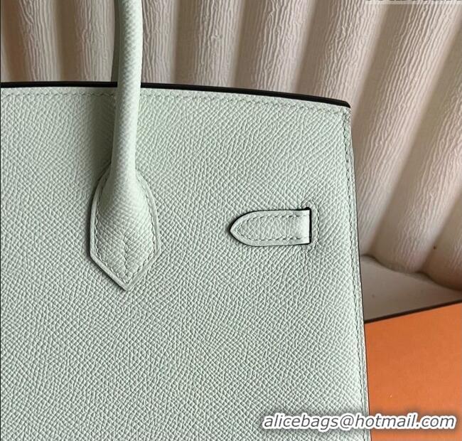 Top Grade Hermes Birkin Sellier 30cm Bag in Original Epsom Leather 0S H30 Bubble Green/Silver 2025 (Full Handmade)