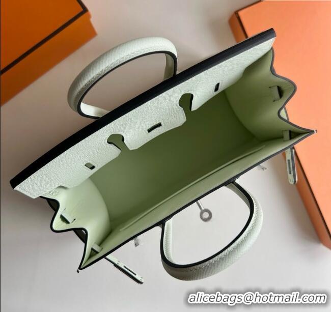 Top Grade Hermes Birkin Sellier 30cm Bag in Original Epsom Leather 0S H30 Bubble Green/Silver 2025 (Full Handmade)