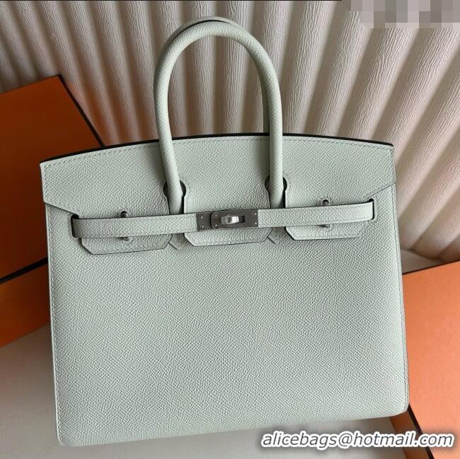 Top Grade Hermes Birkin Sellier 30cm Bag in Original Epsom Leather 0S H30 Bubble Green/Silver 2025 (Full Handmade)