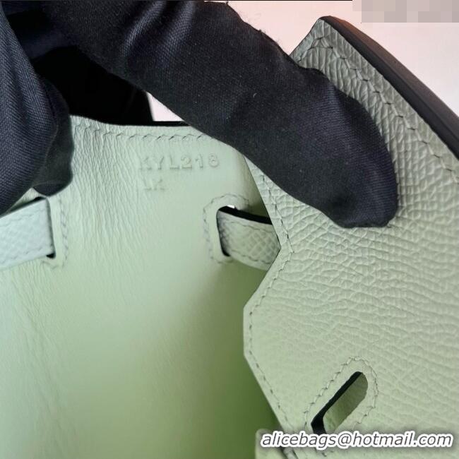 Top Grade Hermes Birkin Sellier 30cm Bag in Original Epsom Leather 0S H30 Bubble Green/Silver 2025 (Full Handmade)