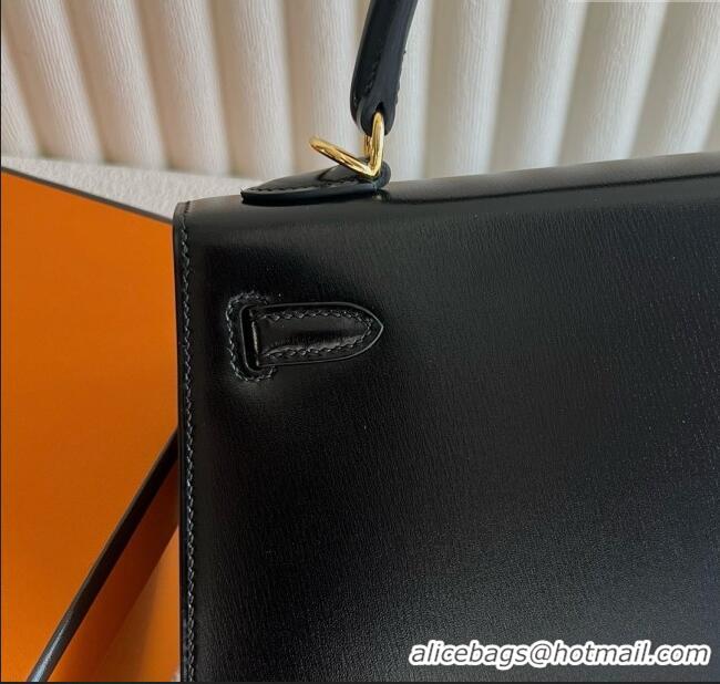 Famous Brand Hermes Kelly Sellier 25cm Bag in Original Box Leather HK25 Black/Gold 2025 (Full Handmade)