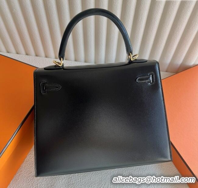 Famous Brand Hermes Kelly Sellier 25cm Bag in Original Box Leather HK25 Black/Gold 2025 (Full Handmade)
