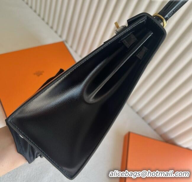 Famous Brand Hermes Kelly Sellier 25cm Bag in Original Box Leather HK25 Black/Gold 2025 (Full Handmade)