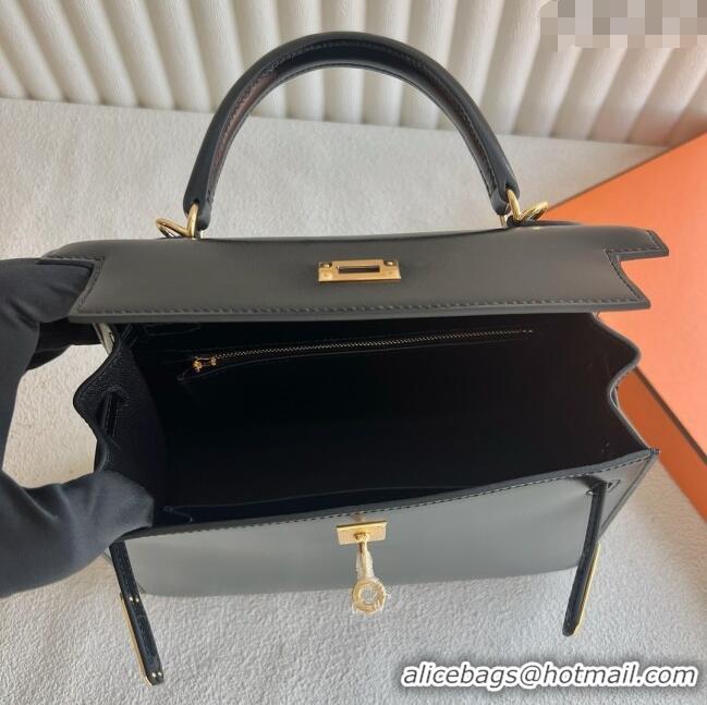 Famous Brand Hermes Kelly Sellier 25cm Bag in Original Box Leather HK25 Black/Gold 2025 (Full Handmade)