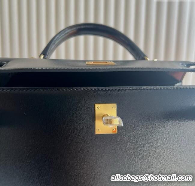 Famous Brand Hermes Kelly Sellier 25cm Bag in Original Box Leather HK25 Black/Gold 2025 (Full Handmade)