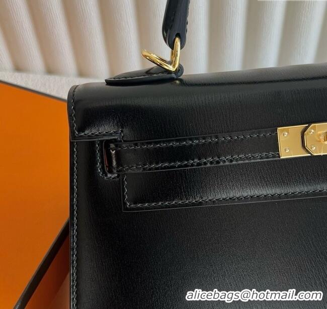 Famous Brand Hermes Kelly Sellier 25cm Bag in Original Box Leather HK25 Black/Gold 2025 (Full Handmade)