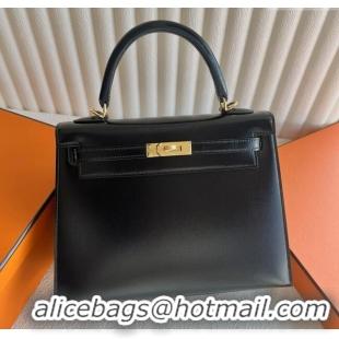 Grade Discount Hermes Kelly Sellier 28cm Bag in Original Box Leather HK28 Black/Gold 2025 (Full Handmade)