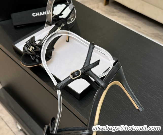 Unique Style Chanel Lambskin Heel Sandals with Double Bow Black 2025 CH061019