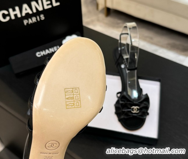 Unique Style Chanel Lambskin Heel Sandals with Double Bow Black 2025 CH061019