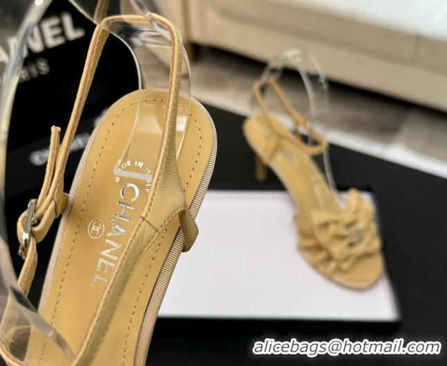 Low Price Chanel Lambskin Heel Sandals with Double Bow Beige 2025 CH061019