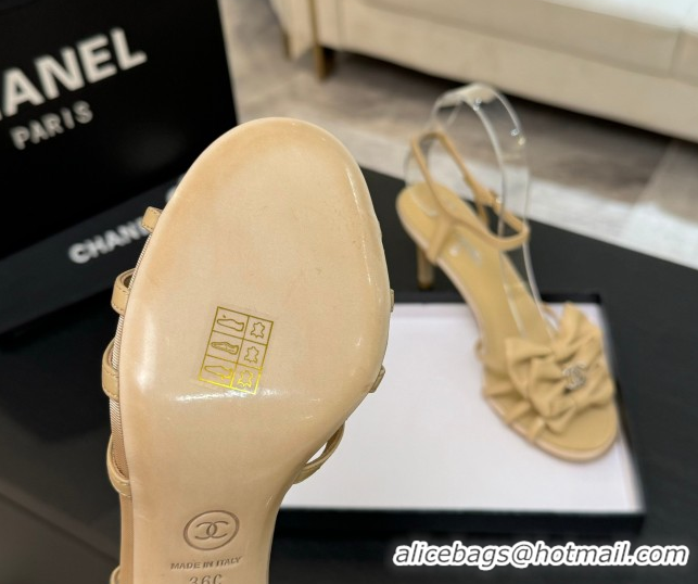 Low Price Chanel Lambskin Heel Sandals with Double Bow Beige 2025 CH061019