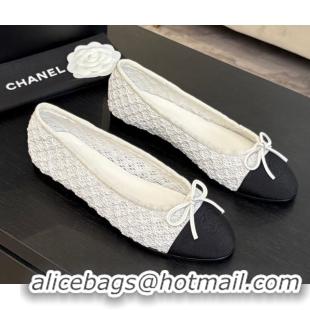 Top Design Chanel Embroidery & Grosgrain Ballet Flats White 2025 CH061021
