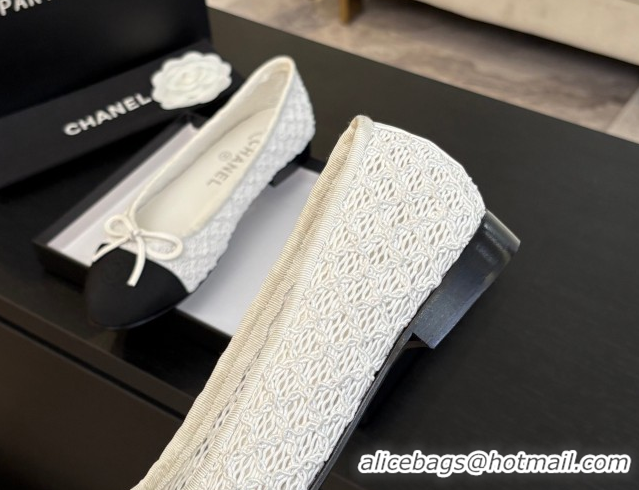 Top Design Chanel Embroidery & Grosgrain Ballet Flats White 2025 CH061021