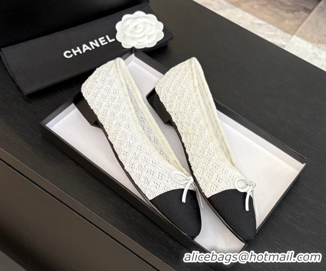 Top Design Chanel Embroidery & Grosgrain Ballet Flats White 2025 CH061021