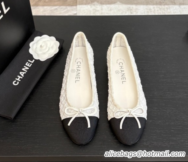 Top Design Chanel Embroidery & Grosgrain Ballet Flats White 2025 CH061021