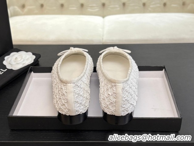 Top Design Chanel Embroidery & Grosgrain Ballet Flats White 2025 CH061021