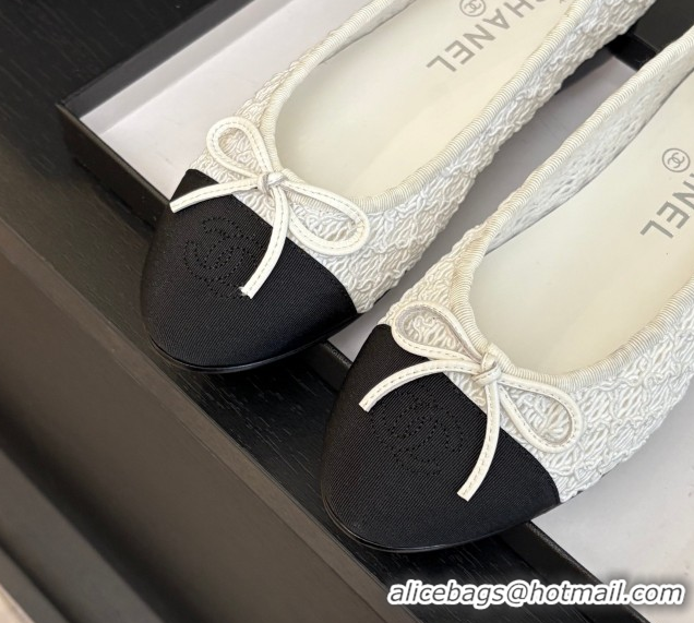 Top Design Chanel Embroidery & Grosgrain Ballet Flats White 2025 CH061021