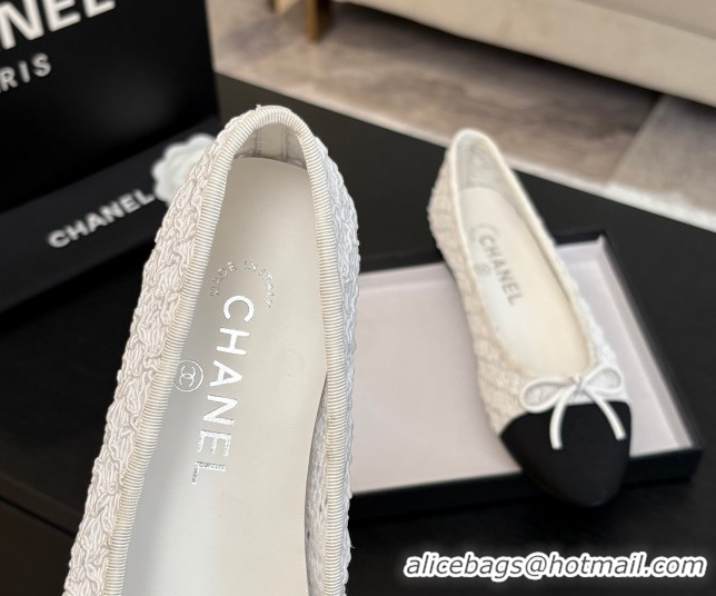 Top Design Chanel Embroidery & Grosgrain Ballet Flats White 2025 CH061021