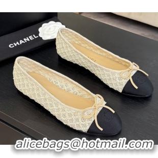 Buy New Cheap Chanel Embroidery & Grosgrain Ballet Flats Beige 2025 CH061021