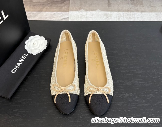 Buy New Cheap Chanel Embroidery & Grosgrain Ballet Flats Beige 2025 CH061021