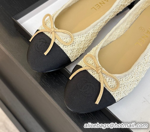 Buy New Cheap Chanel Embroidery & Grosgrain Ballet Flats Beige 2025 CH061021