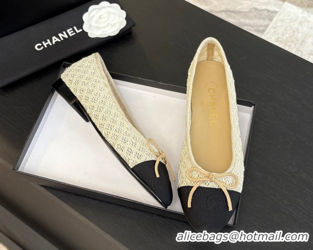 Buy New Cheap Chanel Embroidery & Grosgrain Ballet Flats Beige 2025 CH061021