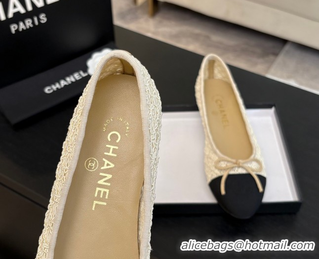 Buy New Cheap Chanel Embroidery & Grosgrain Ballet Flats Beige 2025 CH061021