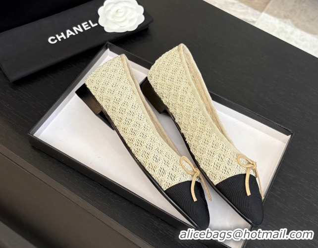Buy New Cheap Chanel Embroidery & Grosgrain Ballet Flats Beige 2025 CH061021