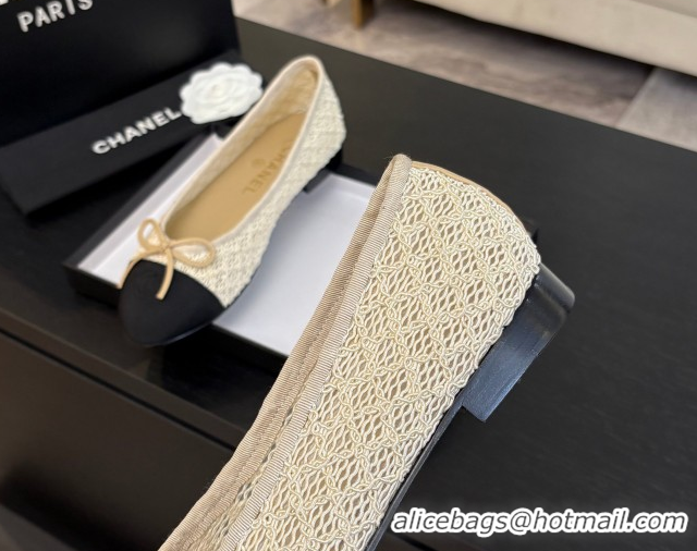 Buy New Cheap Chanel Embroidery & Grosgrain Ballet Flats Beige 2025 CH061021