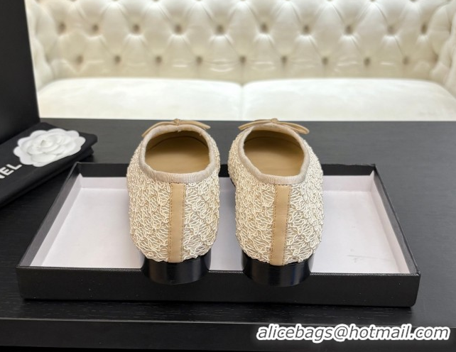 Buy New Cheap Chanel Embroidery & Grosgrain Ballet Flats Beige 2025 CH061021