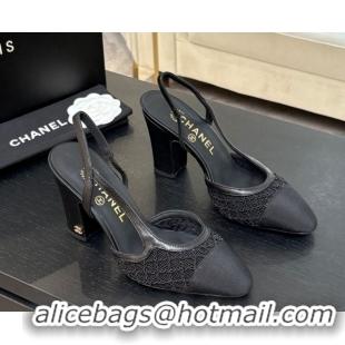 Popular Style Chanel Embroidery & Grosgrain Slingback Pumps 9cm Black 2025 G45509