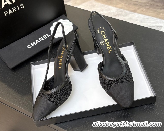 Popular Style Chanel Embroidery & Grosgrain Slingback Pumps 9cm Black 2025 G45509