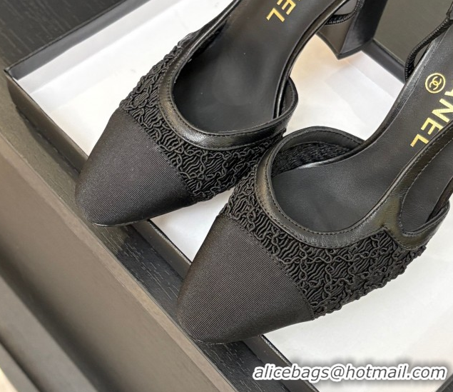 Popular Style Chanel Embroidery & Grosgrain Slingback Pumps 9cm Black 2025 G45509