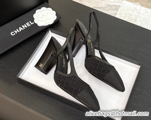 Popular Style Chanel Embroidery & Grosgrain Slingback Pumps 9cm Black 2025 G45509