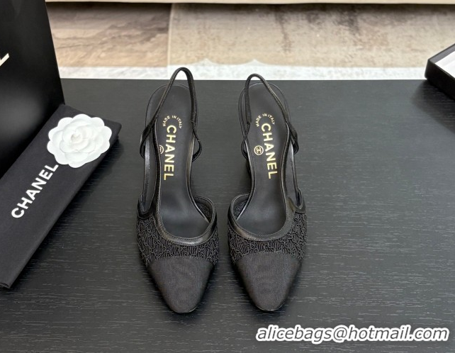 Popular Style Chanel Embroidery & Grosgrain Slingback Pumps 9cm Black 2025 G45509