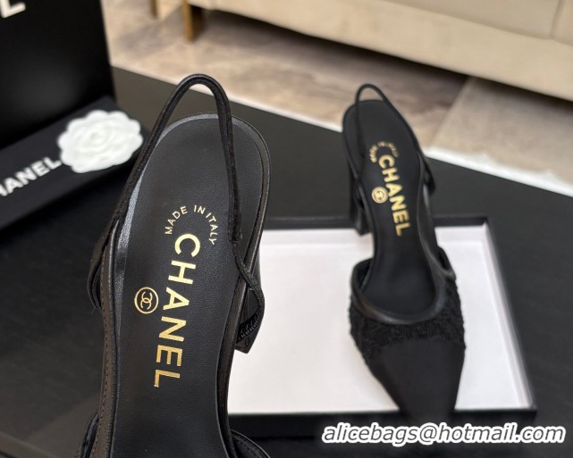 Popular Style Chanel Embroidery & Grosgrain Slingback Pumps 9cm Black 2025 G45509