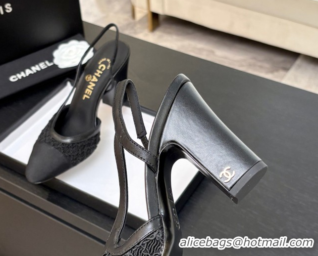 Popular Style Chanel Embroidery & Grosgrain Slingback Pumps 9cm Black 2025 G45509