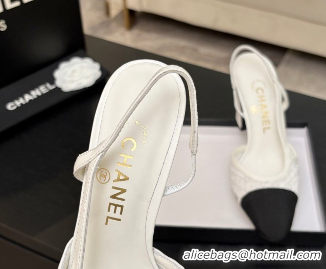 Shop Duplicate Chanel Embroidery & Grosgrain Slingback Pumps 9cm White 2025 G45509